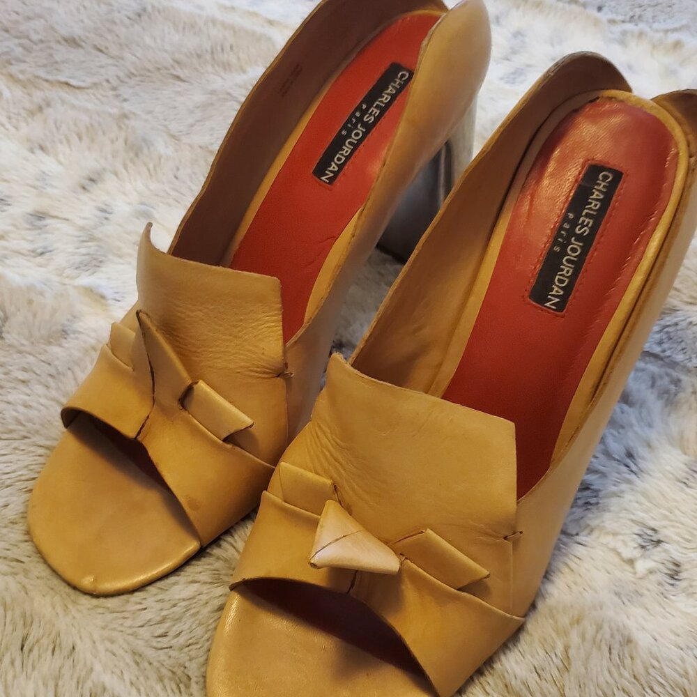Leather tan mule heels